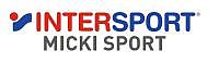 Es wird das Logo von Micki Sport in roten, blauen, und schwarzen Großbuchstaben